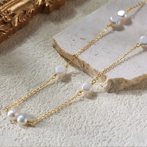 Collier minimaliste en argent s925 plaqué or 14K avec perles d'eau douce naturelles
