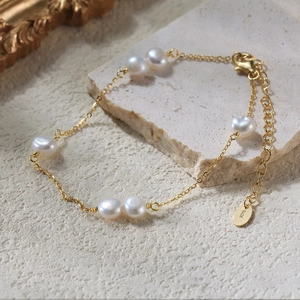 925 Sterling Silver Freshwater Pearl Bracelet 14K Gold Plated Minimalist Beaded Adjustable Chain For Women Jewelry Gift