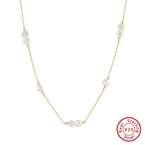 Collier minimaliste en argent sterling S925 avec perles d'eau douce et placage en or 14K