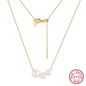 S925 sterling silver gold plated necklace featuring graduated freshwater pearls