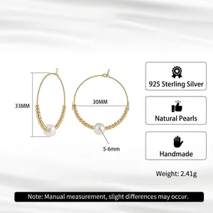 925 sterling silver gold hoop earrings featuring natural freshwater pearls 33mm