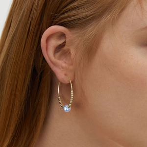 925 silver gold hoop earrings with freshwater pearl and beads shown on a female model