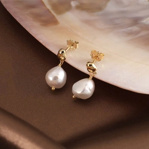 925 Sterling Silver Natural Baroque Freshwater Pearl Earrings Elegant Geometric Gold Plated Drop Earrings For Women Jewelry