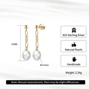 Minimalist 925 sterling silver drop earrings featuring natural freshwater pearls