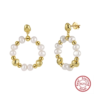 Elegance 925 sterling silver hoop earrings with natural freshwater pearls and gold plating