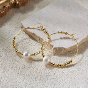 925 Sterling Silver Freshwater Pearl Hoop Earrings For Women Hip Hop Beaded Geometric Gold Plated Circle Circle Jewelry Gift