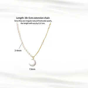 Natural freshwater pearl crescent pendant necklace in S925 sterling silver for women