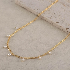 Freshwater Pearl Necklace 14K Gold Plated 925 Sterling Silver Paperclip Chain Vintage Palace Style Elegant For Women