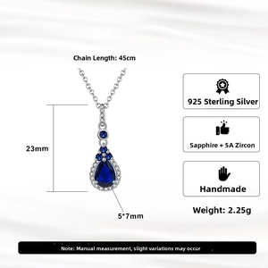 Détails du collier en argent 925 avec pendentif saphir bleu en forme de poire