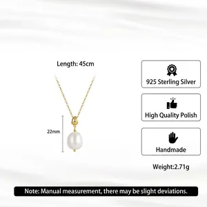 Collier en argent sterling S925 avec pendentif perle d'eau douce blanche en forme de goutte
