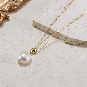 Collier Pendentif Perle d'Eau Douce en Argent Sterling 925 Minimaliste Plaqué Or 14K Bijoux Fins pour Femmes Quotidien