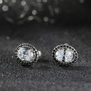S925 Sterling Silver Oval White Zirconia Stud Earrings With Black Halo Punk Style Luxurious Earrings For Women Fashion Jewelry