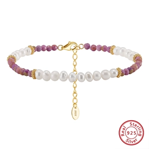 Bracelet élégant en argent S925 avec perles d'eau douce et pierres violettes