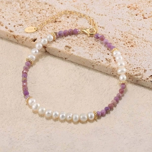 Bracelet élégant en argent S925 avec perles de lépidolite violette et perles d'eau douce