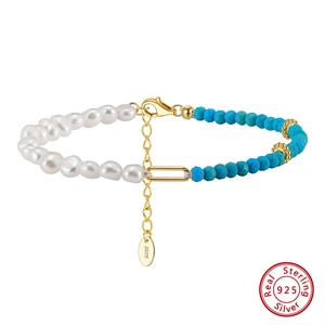 Bracelet élégant en argent sterling 925 avec perles d'eau douce et perles de turquoise