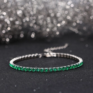 Classic 3MM green cubic zirconia tennis bracelet in silver finish with extension chain