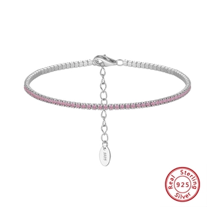 Bracciale tennis in argento sterling 925 con zirconi rosa da 1,5 mm e catena regolabile
