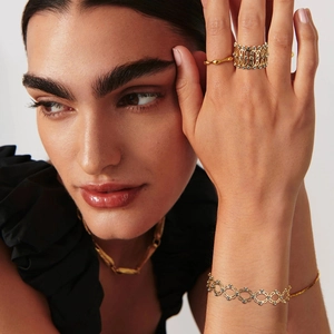 Parure élégante en argent S925 plaqué or 14K avec bagues, collier et bracelet zircon
