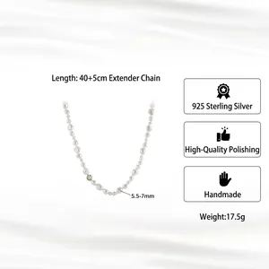 Collier en argent 925 avec perles baroques et perle de diamant à bordure dorée
