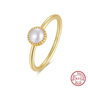 Bague Künstliche Perle Argent Sterling 925 Plaqué Or 14K Style Français Minimaliste Bijoux Simples Pour Femmes Accessoire Élégant Quotidien