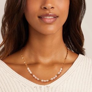 Collier en argent S925 avec perles d'eau douce roses et chaîne en métal plaqué or