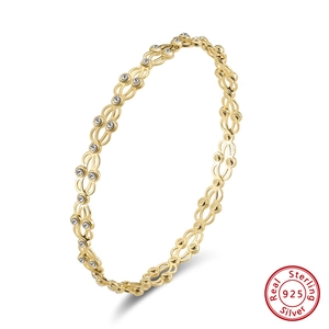 Bracelet Bague Rétractable Transformable Deux-En-Un en Argent Sterling 925 Zirconia Plaqué Or 14K Bijoux Géométriques pour Femmes