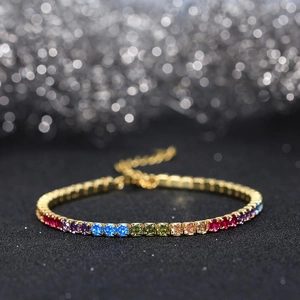 Detailed view of a 925 silver tennis bracelet with multi-color gradient cubic zirconia