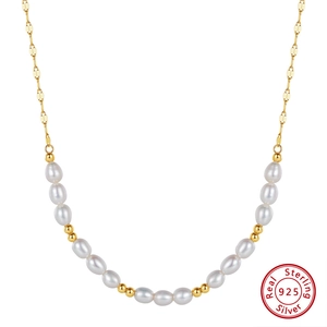Élégant Collier en Argent Sterling 925 Perle d'Eau Douce pour Femmes Plaqué Or Chaîne de Clavicule Simple Bijoux de Mode Cadeau
