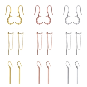 Collection de boucles d'oreilles en argent S925 styles lune martelée et barre pendante