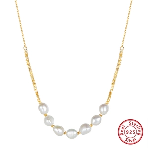 925 Sterling Silver Freshwater Pearl Necklace For Women Baroque Pearl Pendant Elegant Smashed Silver Chain Jewelry Gift