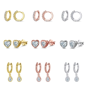 Collection de boucles d'oreilles en argent S925 avec motifs cœur, rond et goutte d'eau