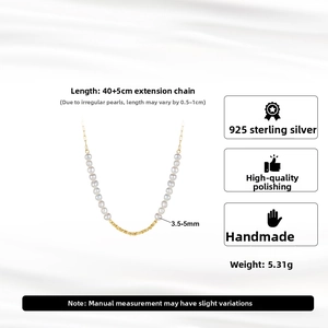 Detailed specs of 14K gold-plated 925 silver necklace with baroque freshwater pearls