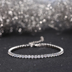 Macro shot of 925 silver tennis bracelet with cubic zirconia and adjustable lobster clasp