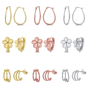 Lot de boucles d'oreilles en argent S925 doré et rose avec motifs fleurs et anneaux