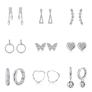 Détails de neuf paires de boucles d'oreilles en argent S925 avec zircons scintillants