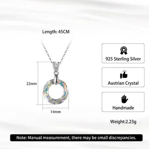 925 silver necklace with sparkling crystal pendant and detailed size specifications