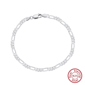 Damen S925 Sterlingsilber Figaro Kettenarmband Gold Weißgold Beschichtung Hip Hop Stil Modeschmuck Accessoire