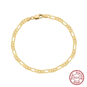 Klassisches 3,3mm 925 Sterling Silber vergoldetes Figaro Armband mit Karabinerverschluss