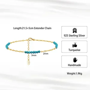 S925 sterling silver turquoise butterfly anklet with gold plating and 5cm extender
