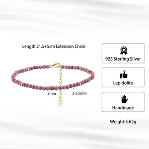 Natural purple mica bead anklet in S925 sterling silver with 21.5cm length and extension