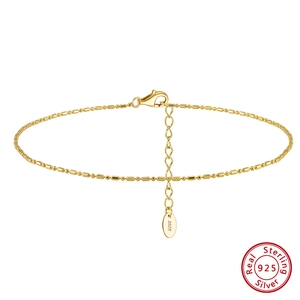 Cavigliera in argento sterling S925 con perline a riso dorate e chiusura regolabile