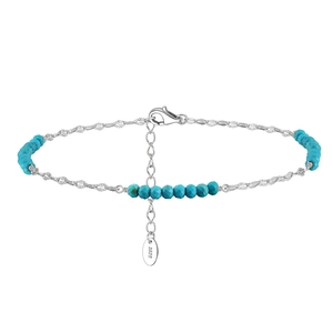 Detailed close-up of S925 sterling silver stamp on turquoise beaded butterfly anklet