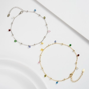 Bracelet de cheville en argent S925 avec breloques en zircon coloré, or et argent