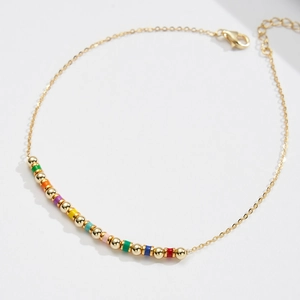 Colorful S925 sterling silver anklet with enamel beads and gold plated chain design