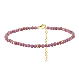 Macro shot of S925 sterling silver clasp and faceted purple mica stone beads on anklet