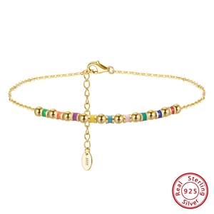 925 Sterling Silver Anklet For Women 14K Gold Plated Colorful Enamel Beads Foot Chain Summer Beach Vacation Jewelry