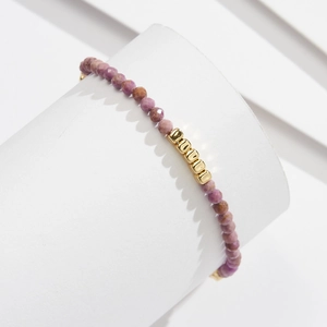 Elegant S925 silver anklet with purple natural stone beads and gold square metal cubes