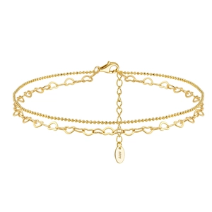 Detail of S925 sterling silver double-layer gold chain with hearts and beads