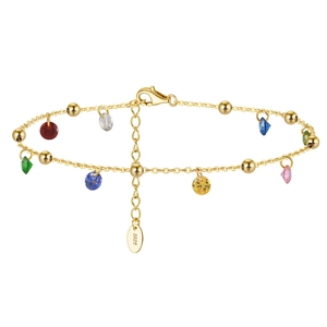 Bracelet de cheville en argent S925 plaqué or 18K avec perles de pierres colorées