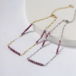 Detail of S925 sterling silver turquoise butterfly anklets with purple faceted beads